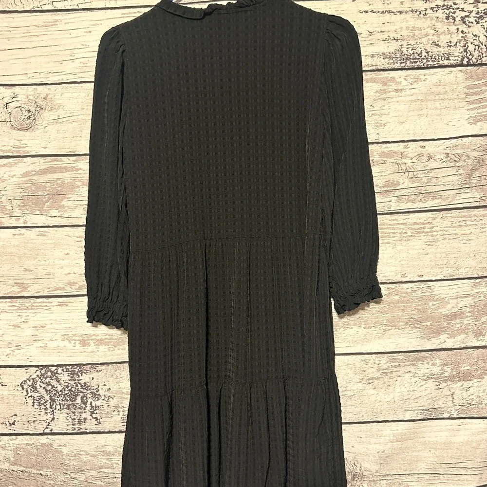 LOFT Petite Small Black Tiered Button Front Dress SP